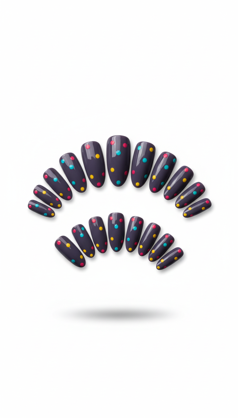 Graphite purple dots press-on nails